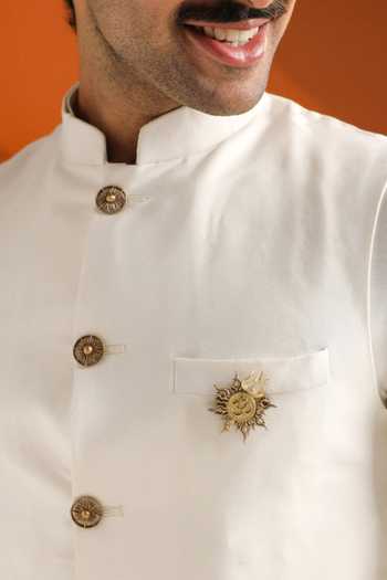 Shop_Cosa Nostraa_Gold Antique Carved Lapel Pin And Brooch Set - 2 Pcs _Online_at_Aza_Fashions