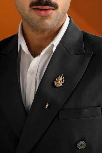 Shop_Cosa Nostraa_Gold Antique Carved Lapel Pin And Brooch Set - 2 Pcs _at_Aza_Fashions