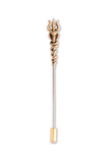 Cosa Nostraa_Gold Antique Carved Trishul Lapel Pin And Brooch Set - 2 Pcs _Online_at_Aza_Fashions