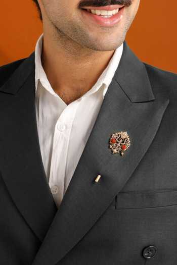 Shop_Cosa Nostraa_Gold Beads, Stones Antique Carved Lapel Pin And Brooch Set - 2 Pcs _Online_at_Aza_Fashions