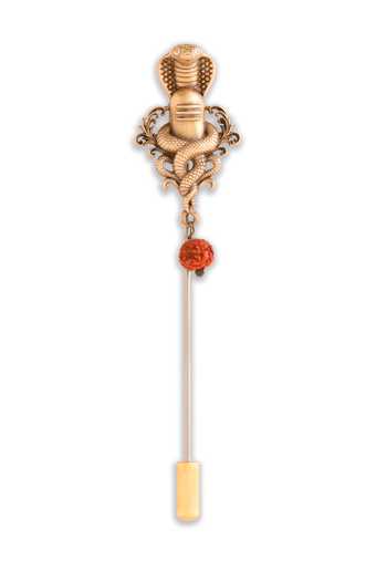 Cosa Nostraa_Gold Beads Antique Carved Lapel Pin And Brooch Set - 2 Pcs _Online_at_Aza_Fashions