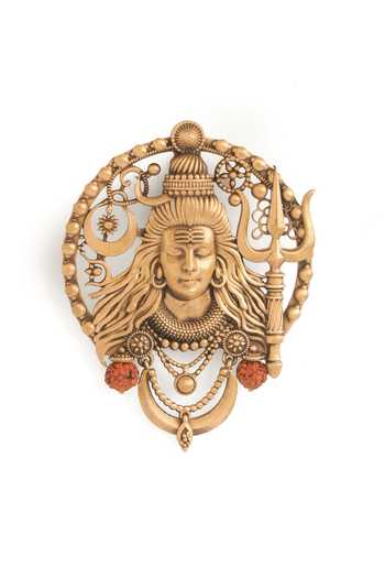 Buy_Cosa Nostraa_Gold Beads Antique Carved Lapel Pin And Brooch Set - 2 Pcs _Online_at_Aza_Fashions