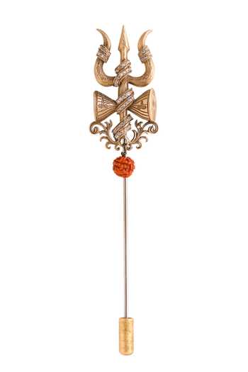 Cosa Nostraa_Gold Antique Carved Lapel Pin And Brooch Set - 2 Pcs _Online_at_Aza_Fashions