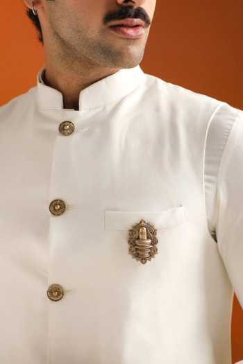 Buy_Cosa Nostraa_Gold Antique Carved Lapel Pin And Brooch Set - 2 Pcs _Online_at_Aza_Fashions