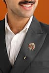 Shop_Cosa Nostraa_Gold Stones Antique Carved Lapel Pin And Brooch Set - 3 Pcs _at_Aza_Fashions