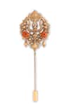 Shop_Cosa Nostraa_Gold Stones Antique Carved Lapel Pin And Brooch Set - 3 Pcs _Online_at_Aza_Fashions