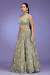 Jhambthreads_Green Viscose Embroidery, Sequins, Beads Sweetheart Floral Pattern Lehenga Set _Online_at_Aza_Fashions