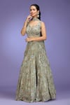 Shop_Jhambthreads_Green Viscose Embroidery, Sequins, Beads Sweetheart Floral Pattern Lehenga Set _at_Aza_Fashions