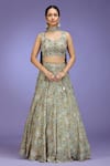 Buy_Jhambthreads_Green Viscose Embroidery, Sequins, Beads Sweetheart Floral Pattern Lehenga Set _Online_at_Aza_Fashions