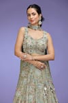 Jhambthreads_Green Viscose Embroidery, Sequins, Beads Sweetheart Floral Pattern Lehenga Set _at_Aza_Fashions