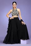 Buy_Jhambthreads_Black Silk, Georgette Embroidery, Zari, Mirrors, Tribal Blouse Lehenga Set _at_Aza_Fashions