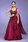 Buy_Jhambthreads_Wine Georgette Embroidery, Sequins, Tassels Sweetheart Neck Lehenga Set _at_Aza_Fashions