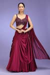 Buy_Jhambthreads_Wine Georgette Embroidery, Sequins, Tassels Sweetheart Neck Lehenga Set _Online_at_Aza_Fashions