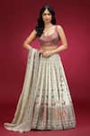 Buy_Jhambthreads_Pink Silk, Tissue Embroidery, Sequins, Beads, Geometric Pattern Lehenga Set _at_Aza_Fashions