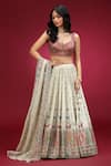 Buy_Jhambthreads_Pink Silk, Tissue Embroidery, Sequins, Beads, Geometric Pattern Lehenga Set _Online_at_Aza_Fashions