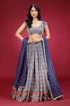 Buy_Jhambthreads_Blue Silk, Georgette, Crepe Embroidery, Zari, Geometric Pattern Lehenga Set _at_Aza_Fashions