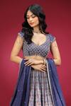 Jhambthreads_Blue Silk, Georgette, Crepe Embroidery, Zari, Geometric Pattern Lehenga Set _at_Aza_Fashions