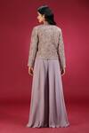 Shop_Jhambthreads_Purple Georgette Embroidery Open Neck, Jacket Palazzo Set _at_Aza_Fashions