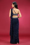 Shop_Jhambthreads_Blue Georgette, Net Sequins, Embroidery One Shoulder Pre-draped Saree Set _at_Aza_Fashions