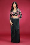 Buy_Jhambthreads_Black Crepe Embroidery, Beads Scoop Neck Floral Pattern Jacket Skirt Set _at_Aza_Fashions