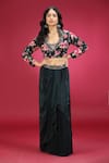 Buy_Jhambthreads_Black Crepe Embroidery, Beads Scoop Neck Floral Pattern Jacket Skirt Set _Online_at_Aza_Fashions