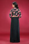 Shop_Jhambthreads_Black Crepe Embroidery, Beads Scoop Neck Floral Pattern Jacket Skirt Set _at_Aza_Fashions