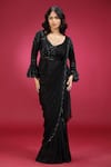 Buy_Jhambthreads_Black Georgette Sequins, Beads, Pre-draped Saree And Embellished Peplum Top Set _at_Aza_Fashions