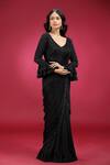 Buy_Jhambthreads_Black Georgette Sequins, Beads, Pre-draped Saree And Embellished Peplum Top Set _Online_at_Aza_Fashions