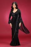 Shop_Jhambthreads_Black Georgette Sequins, Beads, Pre-draped Saree And Embellished Peplum Top Set _Online_at_Aza_Fashions