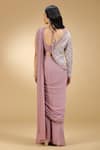 Shop_Jhambthreads_Pink Georgette Embroidery, Embellished Half Jacket And Pre-draped Saree Set _at_Aza_Fashions