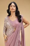 Shop_Jhambthreads_Pink Georgette Embroidery, Embellished Half Jacket And Pre-draped Saree Set _Online_at_Aza_Fashions