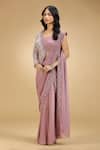 Jhambthreads_Pink Georgette Embroidery, Embellished Half Jacket And Pre-draped Saree Set _at_Aza_Fashions