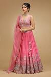 Buy_Jhambthreads_Pink Silk, Tissue Embroidery, Sequins, Zari, Stones, Scallop Trimmed Lehenga Set _at_Aza_Fashions