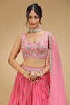 Jhambthreads_Pink Silk, Tissue Embroidery, Sequins, Zari, Stones, Scallop Trimmed Lehenga Set _Online_at_Aza_Fashions