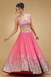 Buy_Jhambthreads_Pink Silk, Tissue Embroidery, Sequins, Zari, Stones, Scallop Trimmed Lehenga Set 