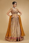 Buy_Jhambthreads_Mustard Silk, Georgette, Crepe Embroidery, Sequins, Beads, Blouse And Lehenga Set _at_Aza_Fashions