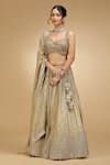 Jhambthreads_Gold Silk, Tissue Embroidery, Sequins, Tassels Sweetheart Tonal Lehenga Set _Online_at_Aza_Fashions