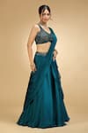Jhambthreads_Green Georgette Embroidery, Sequins, Tassels V-neck Blouse Lehenga Set _at_Aza_Fashions