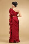 Shop_Jhambthreads_Red Georgette Embroidery, Sequins, Beads Ruffle Pre-draped Saree And Blouse Set _at_Aza_Fashions