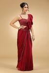 Shop_Jhambthreads_Red Georgette Embroidery, Sequins, Beads Ruffle Pre-draped Saree And Blouse Set _Online_at_Aza_Fashions