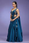 Buy_Jhambthreads_Blue Georgette Sequins, Beads, Zari, Stones Embroidered Blouse And Lehenga Set _Online_at_Aza_Fashions
