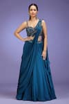 Buy_Jhambthreads_Blue Georgette Sequins, Beads, Zari, Stones Embroidered Blouse And Lehenga Set _at_Aza_Fashions
