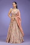 Buy_Jhambthreads_Pink Crepe, Tissue Zari, Tassels V-neck Floral Pattern Lehenga Set _Online_at_Aza_Fashions