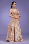 Shop_Jhambthreads_Pink Crepe, Tissue Zari, Tassels V-neck Floral Pattern Lehenga Set _Online_at_Aza_Fashions