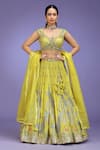 Buy_Jhambthreads_Green Tissue Embroidery, Sequins, Zari, Pleated Geometric Pattern Lehenga Set _at_Aza_Fashions