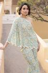 Sajeda A Lehry_Blue Crepe Embroidery, Sequins, Mirrors One Shoulder Top And Sharara Set _Online_at_Aza_Fashions