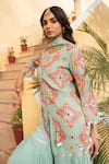 Buy_Sajeda A Lehry_Blue Georgette Mirrors Round Neck, Yes Aqua Hand Embroidered Kurta Sharara Set _Online_at_Aza_Fashions