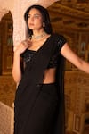 Sajeda A Lehry_Black Silk, Georgette Sequins, Cut Pre-draped Saree With Hand Embroidered Blouse _Online_at_Aza_Fashions