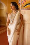 Sajeda A Lehry_Ivory Georgette, Shantoon Mirrors, Pre-stitched Saree With Work Blouse _Online_at_Aza_Fashions