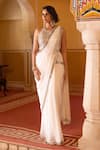 Buy_Sajeda A Lehry_Ivory Georgette, Shantoon Mirrors, Pre-stitched Saree With Work Blouse _at_Aza_Fashions